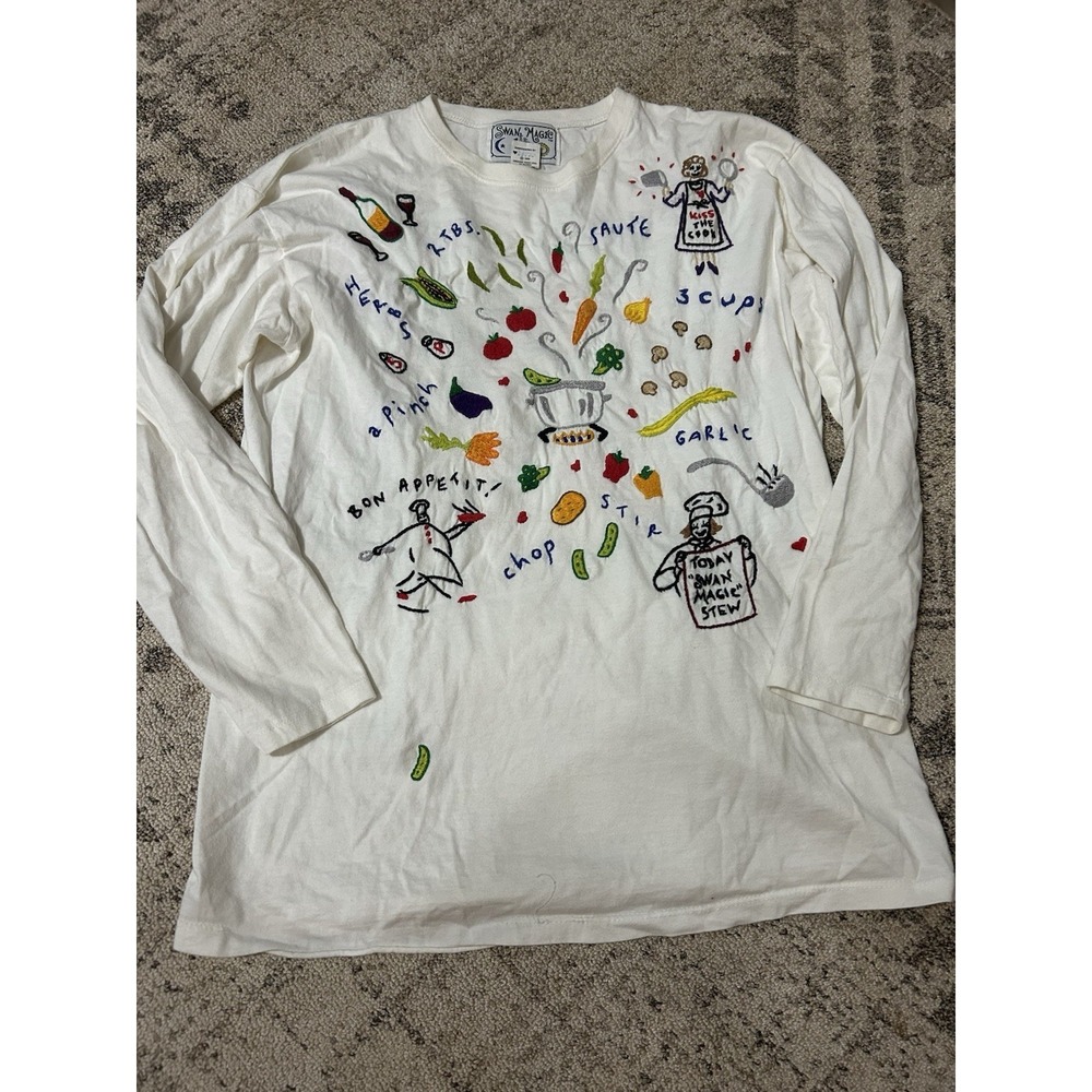 Swan Magic 100% Cotton Embroidered Chef/cooking Shirt Size Small Vintage